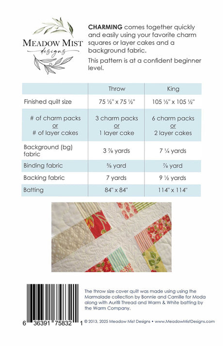 Back of the Charming Quilt Pattern by Meadow Mist Designs