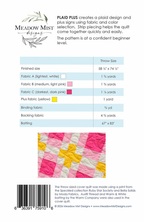 Back of the Plaid Plus Quilt Pattern by Meadow Mist Designs