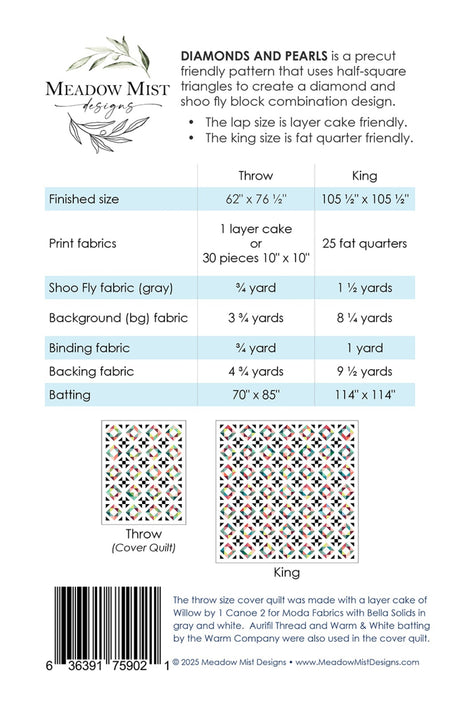 Back of the Diamonds and Pearls Quilt Pattern by Meadow Mist Designs