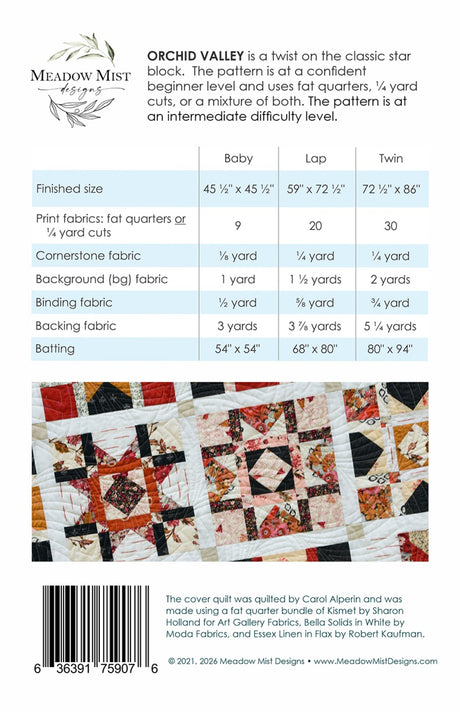 Back of the Orchid Valley Quilt Pattern by Meadow Mist Designs