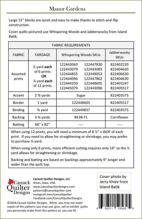Back of the Manor Garden Downloadable Pattern by Canuck Quilter Designs
