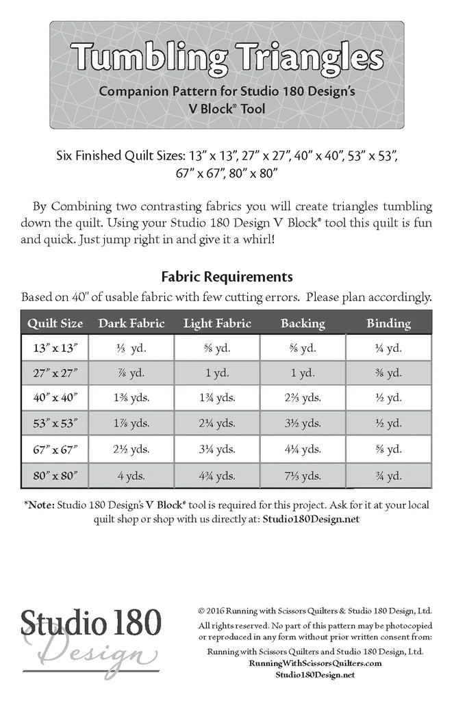 Back of the Tumbling Triangles Quilt Pattern by Studio 180 Designs