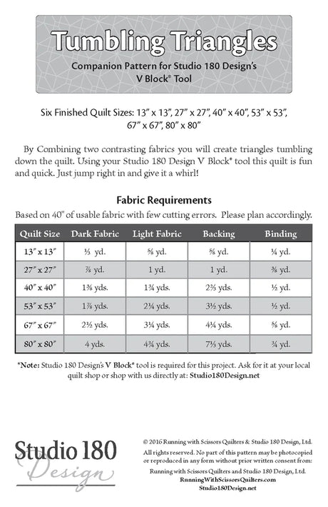 Back of the Tumbling Triangles Quilt Pattern by Studio 180 Designs