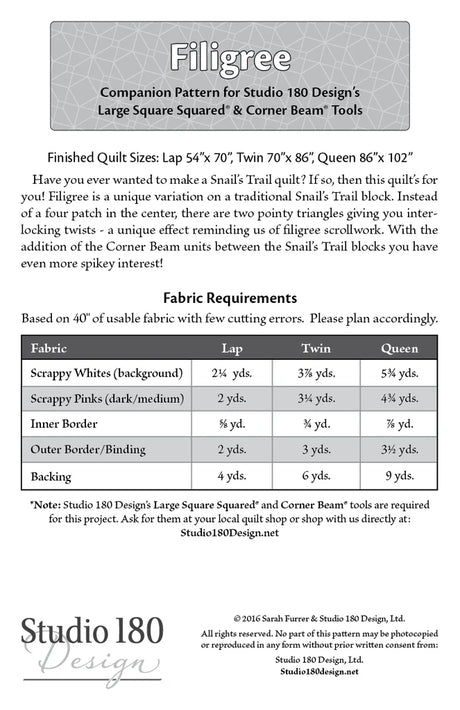 Back of the Filigree Quilt Pattern by Studio 180 Designs