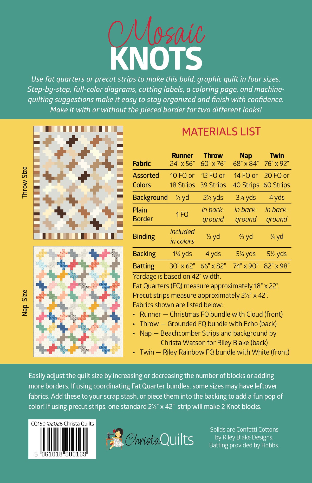 Back of the Mosaic Knots Downloadable Pattern by Christa Quilts