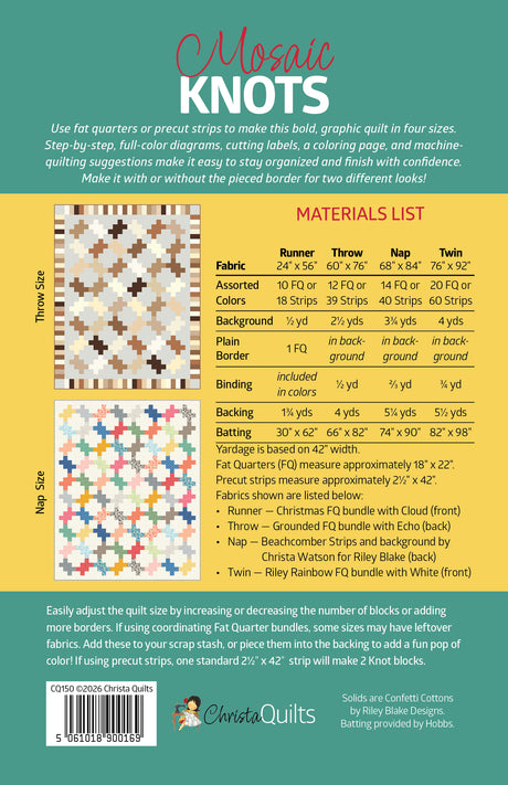 Back of the Mosaic Knots Downloadable Pattern by Christa Quilts