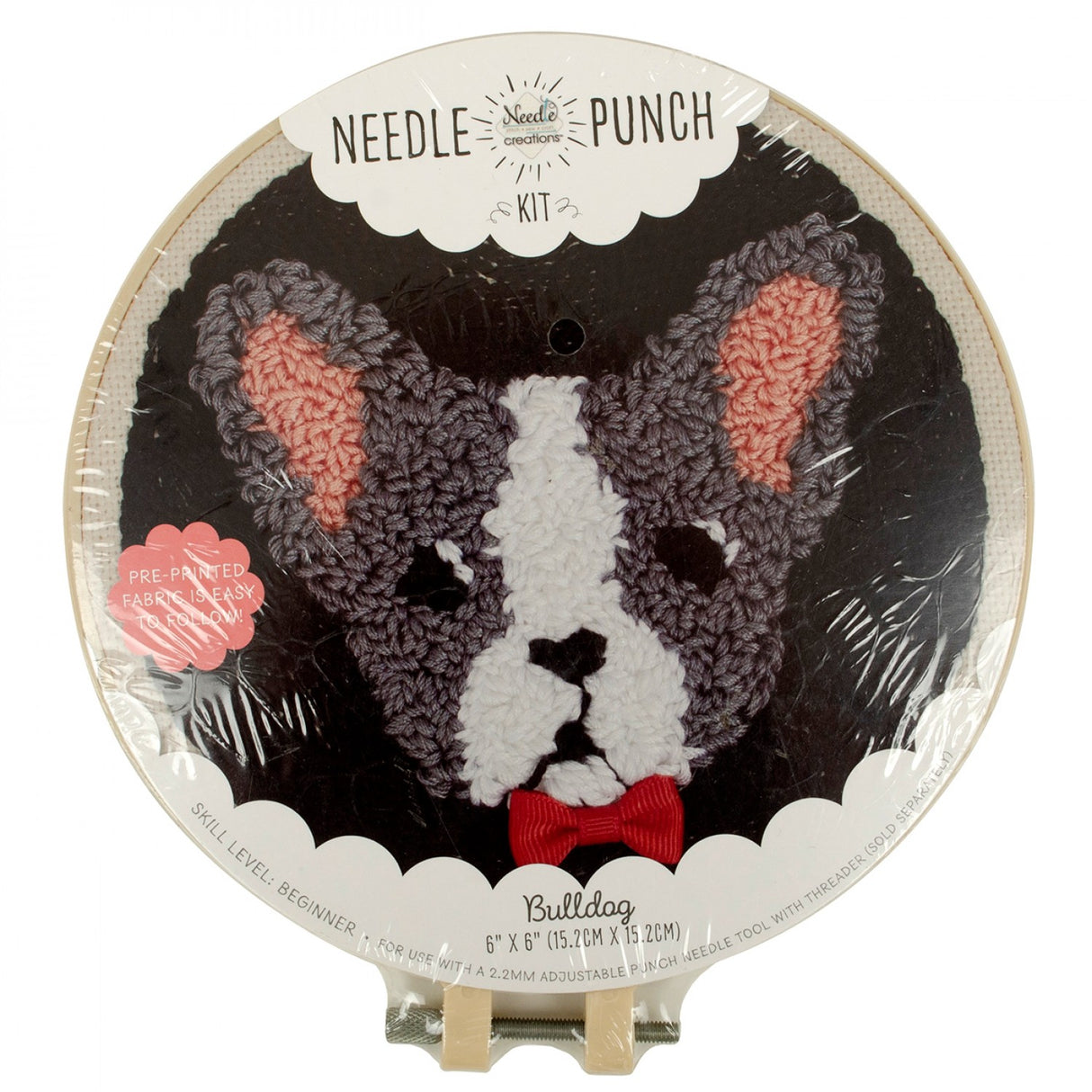 6in Punch Needle Hoop Bulldog by Needle Creations