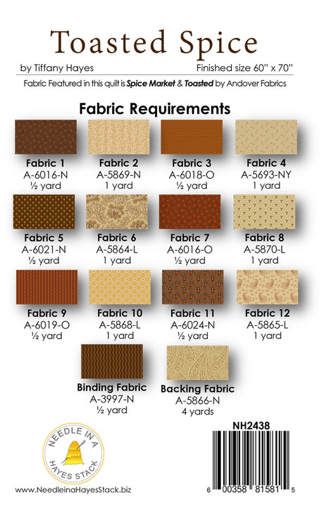 Back of the Toasted Spice Quilt Pattern by Needle In A  Hayes Stack