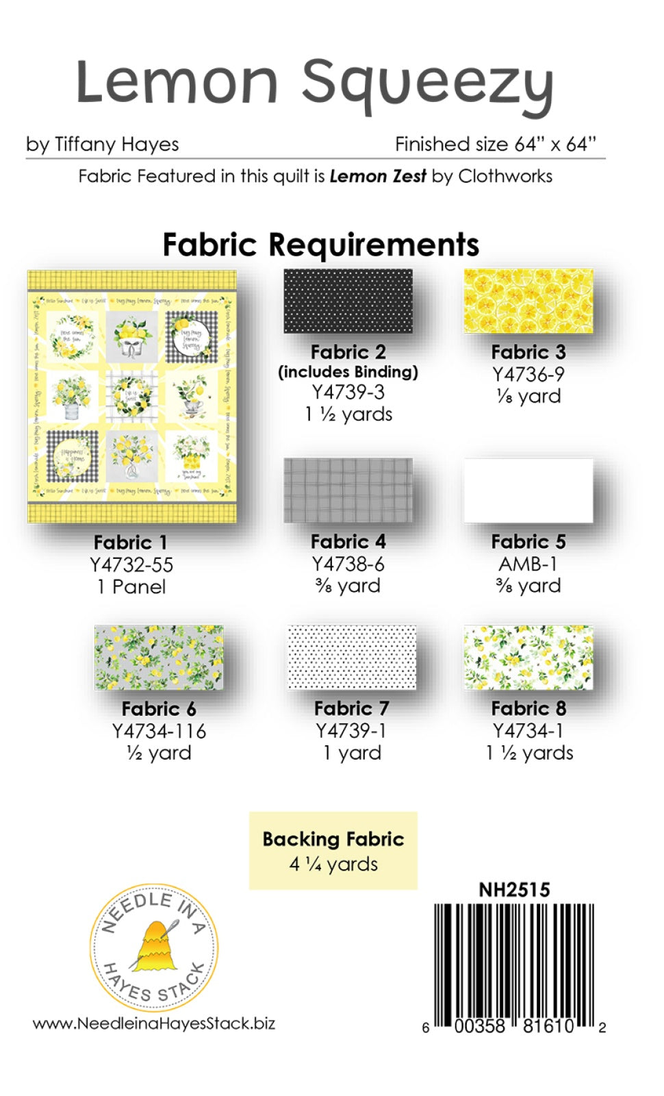 Back of the Lemon Squeezy Quilt Pattern by Needle In A  Hayes Stack
