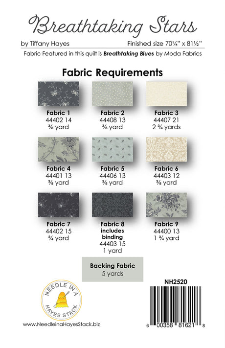 Back of the Breathtaking Stars Quilt Pattern by Needle In A  Hayes Stack