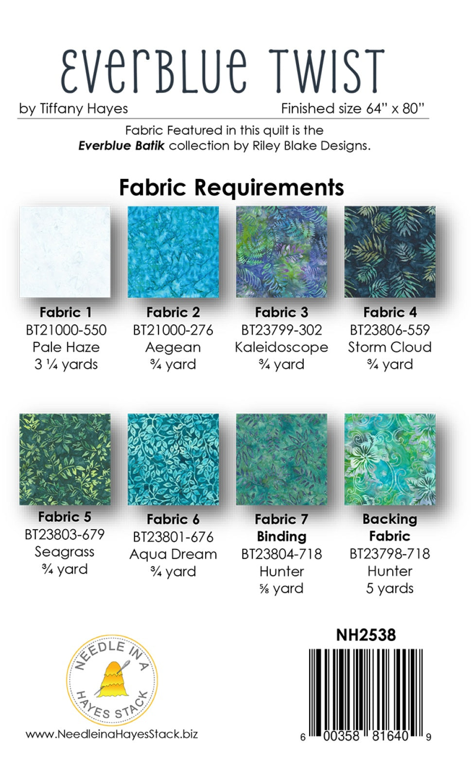Back of the Everblue Twist Quilt Pattern by Needle In A  Hayes Stack