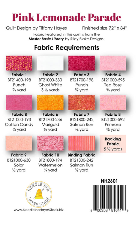 Back of the Pink Lemonade Parade Quilt Pattern by Needle In A  Hayes Stack