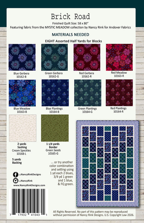 Back of the Brick Road Quilt Pattern by Nancy Rink Designs