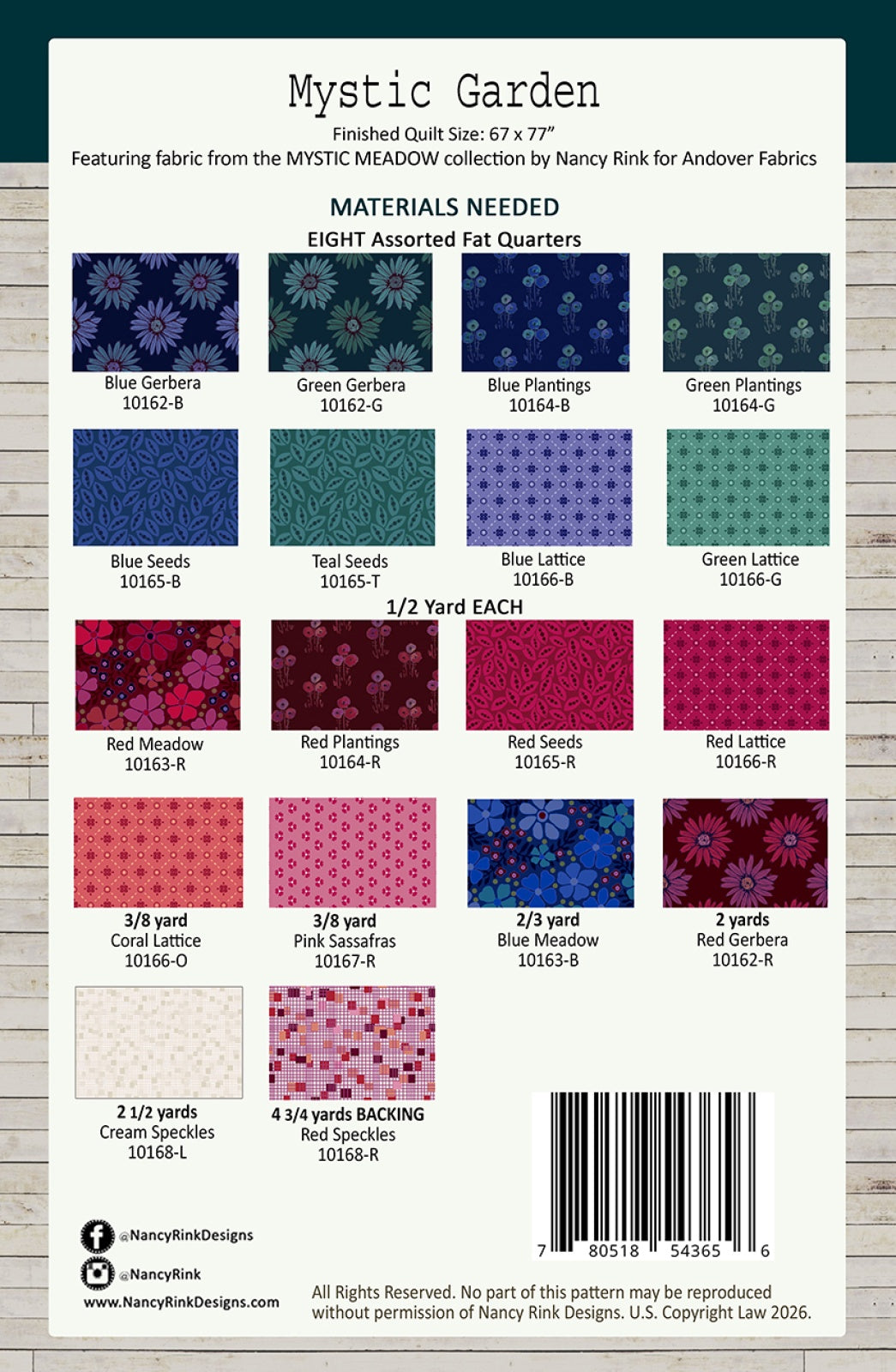 Back of the Mystic Garden Quilt Pattern by Nancy Rink Designs
