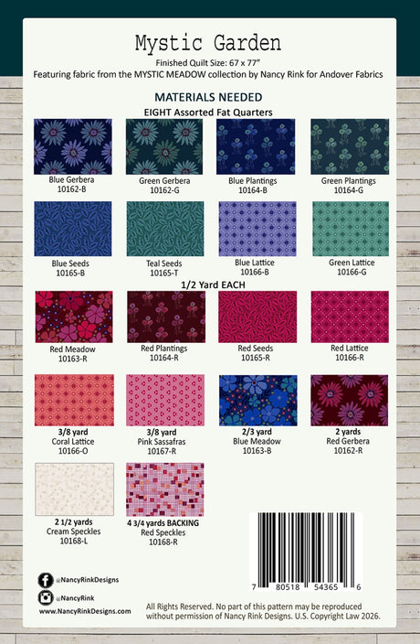 Back of the Mystic Garden Quilt Pattern by Nancy Rink Designs