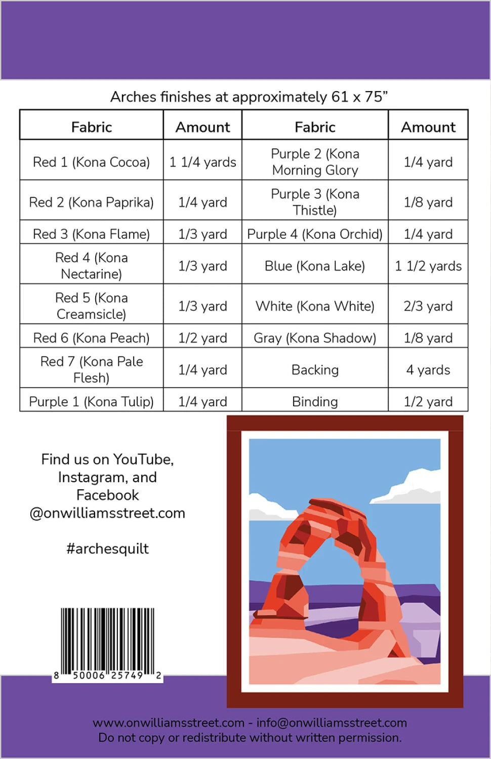 Back of the Arches Quilt Pattern by On Williams Street