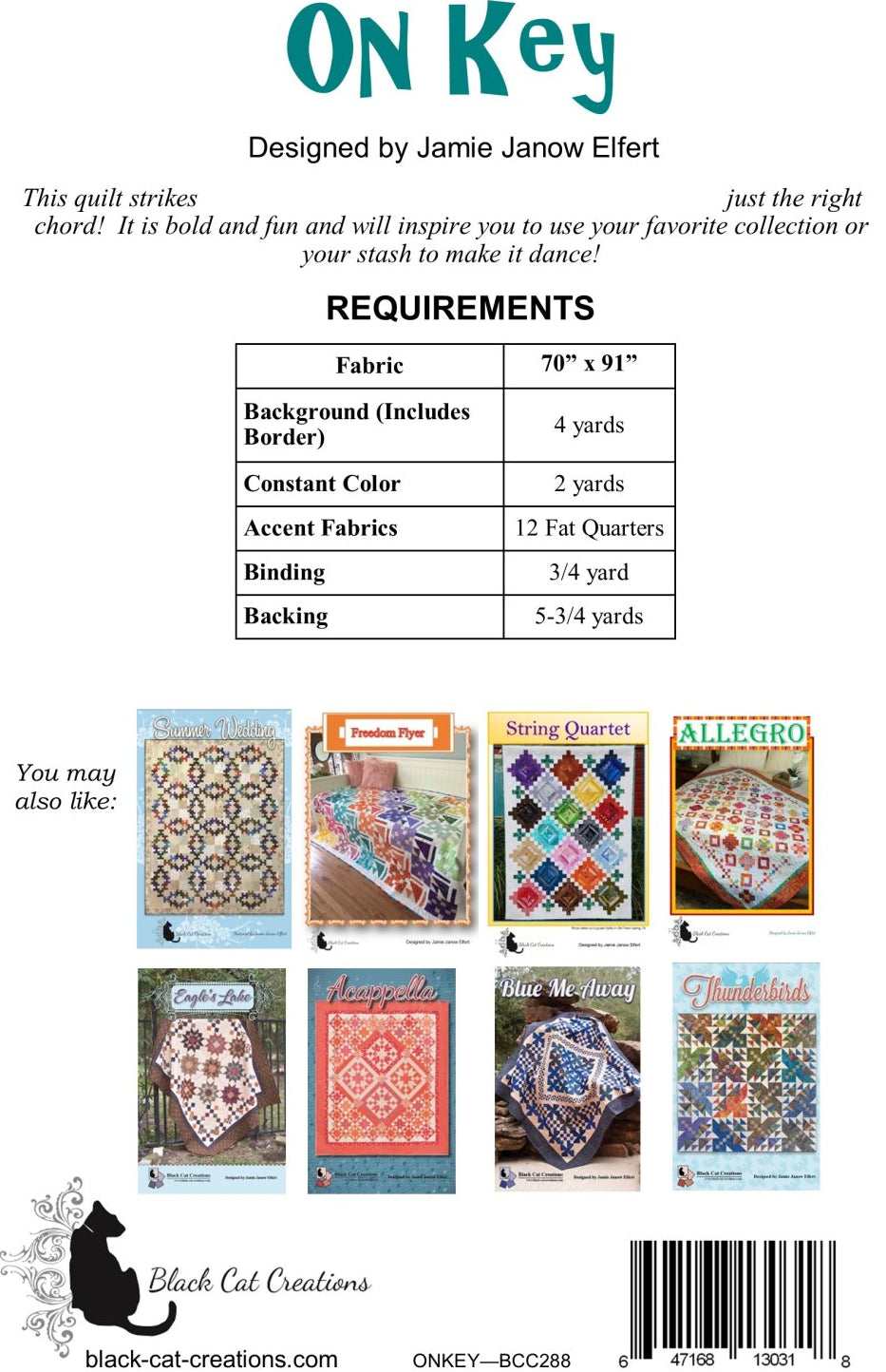 Back of the On Key Downloadable Pattern by Black Cat Creations