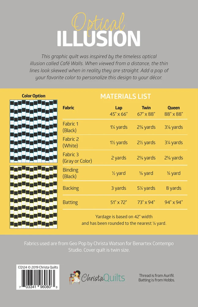 Back of the Optical Illusion Downloadable Pattern by Christa Quilts