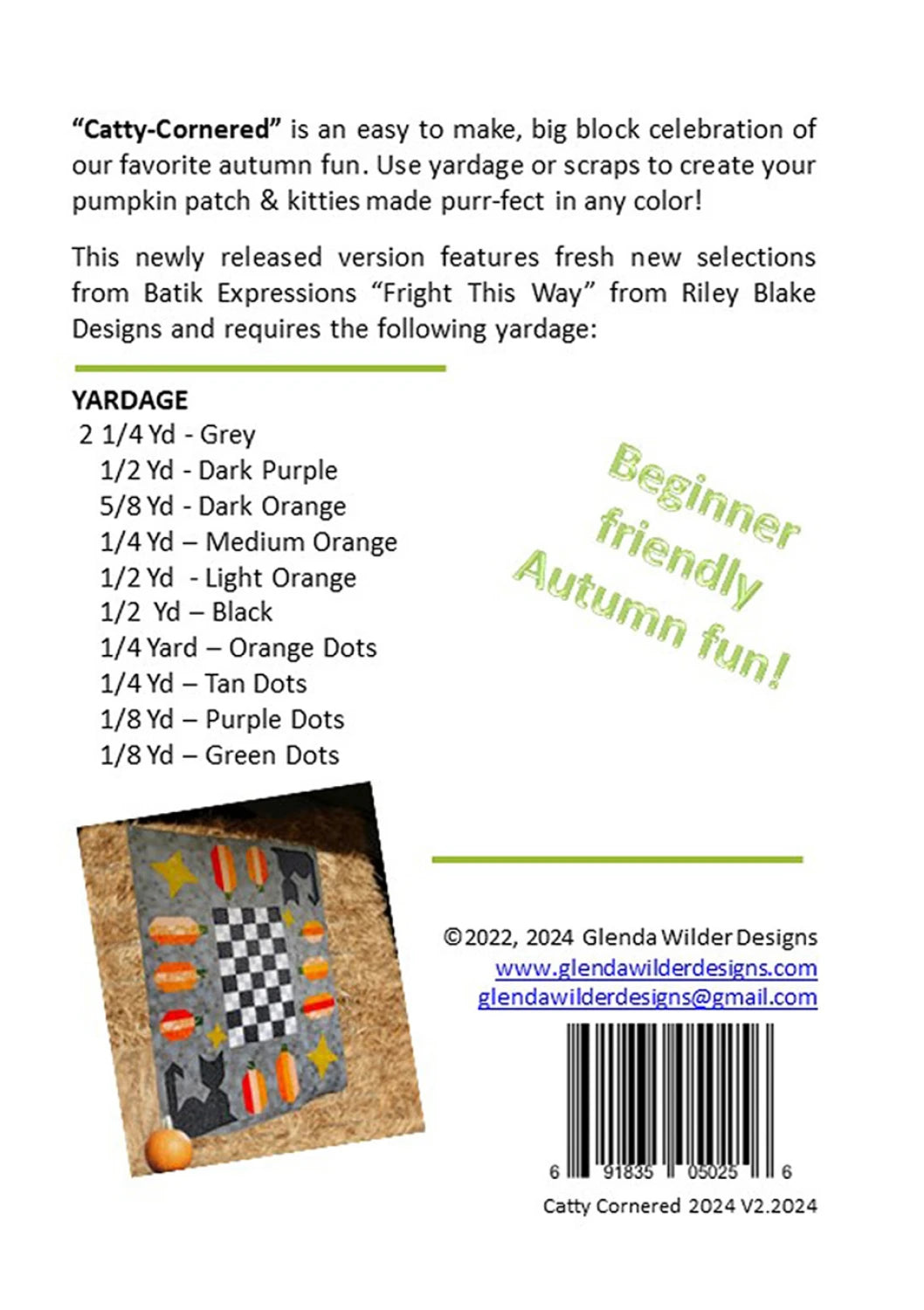 Back of the Catty-Corner Quilt Pattern by Riley Blake Designs