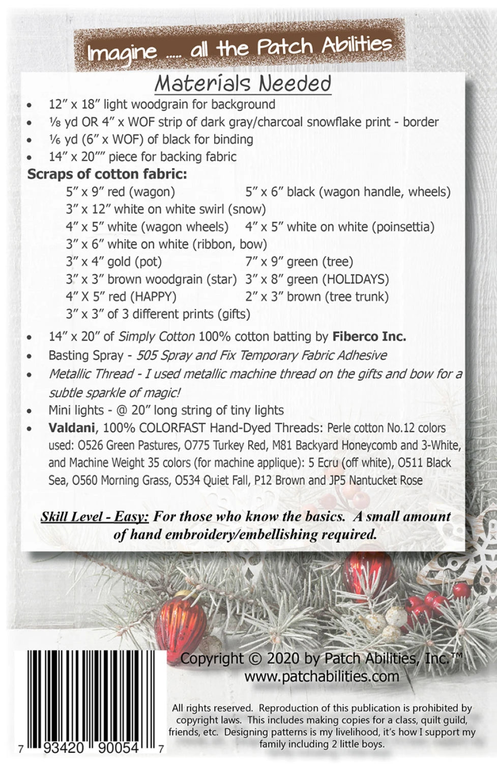 Back of the Happy Holidays Wagon Pattern by Patch Abilities - Patterns