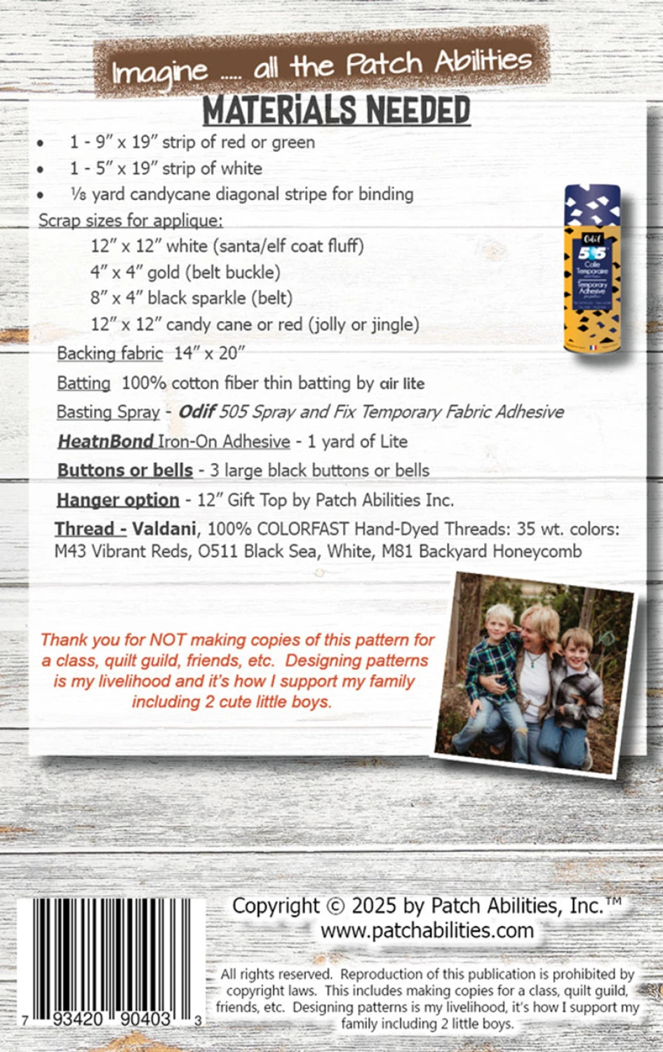 Back of the Be Jolly & Jingle Pattern by Patch Abilities - Patterns