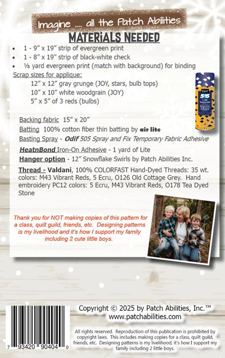 Back of the Rustic Joy Pattern by Patch Abilities - Patterns