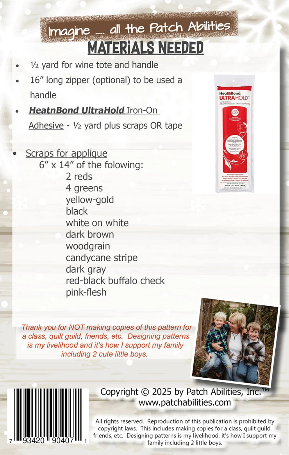 Back of the Wine Totes - Holiday Edition by Patch Abilities - Patterns