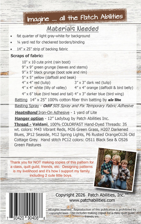 Back of the Rain Boot n Blooms Pattern by Patch Abilities