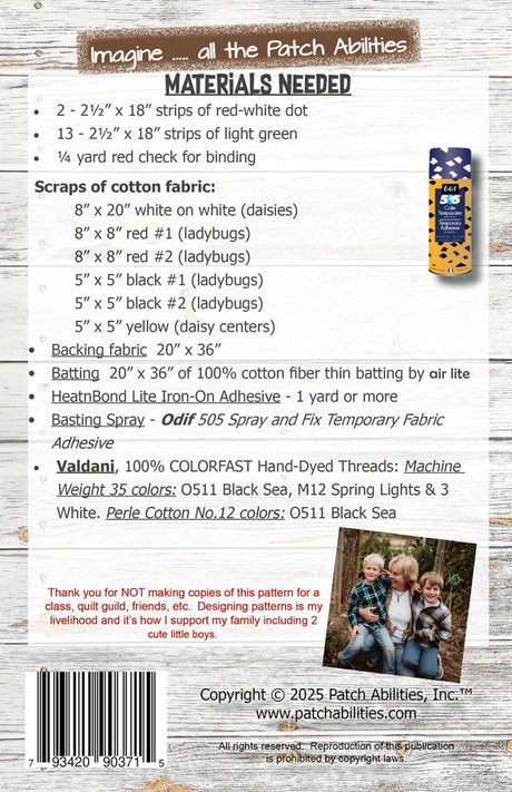 Back of the Busy Lady Bugs Pattern by Patch Abilities