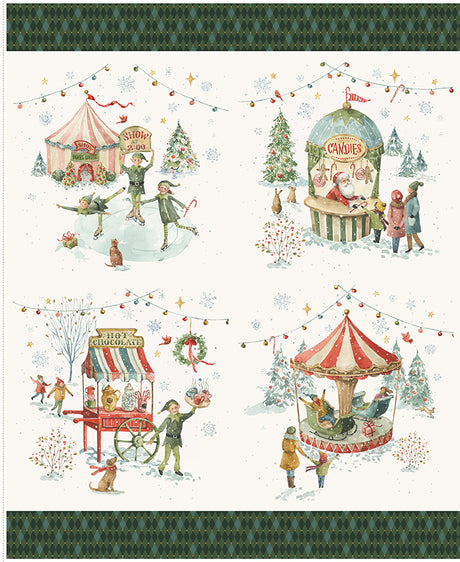 Santa's Fair 35 1/2" x 43 1/2" Pillow Panel Quilt Fabric - Riley Blake Designs - Lisa Audit