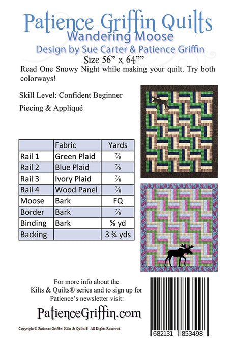Back of the Wandering Moose Quilt Pattern by Patience Griffin