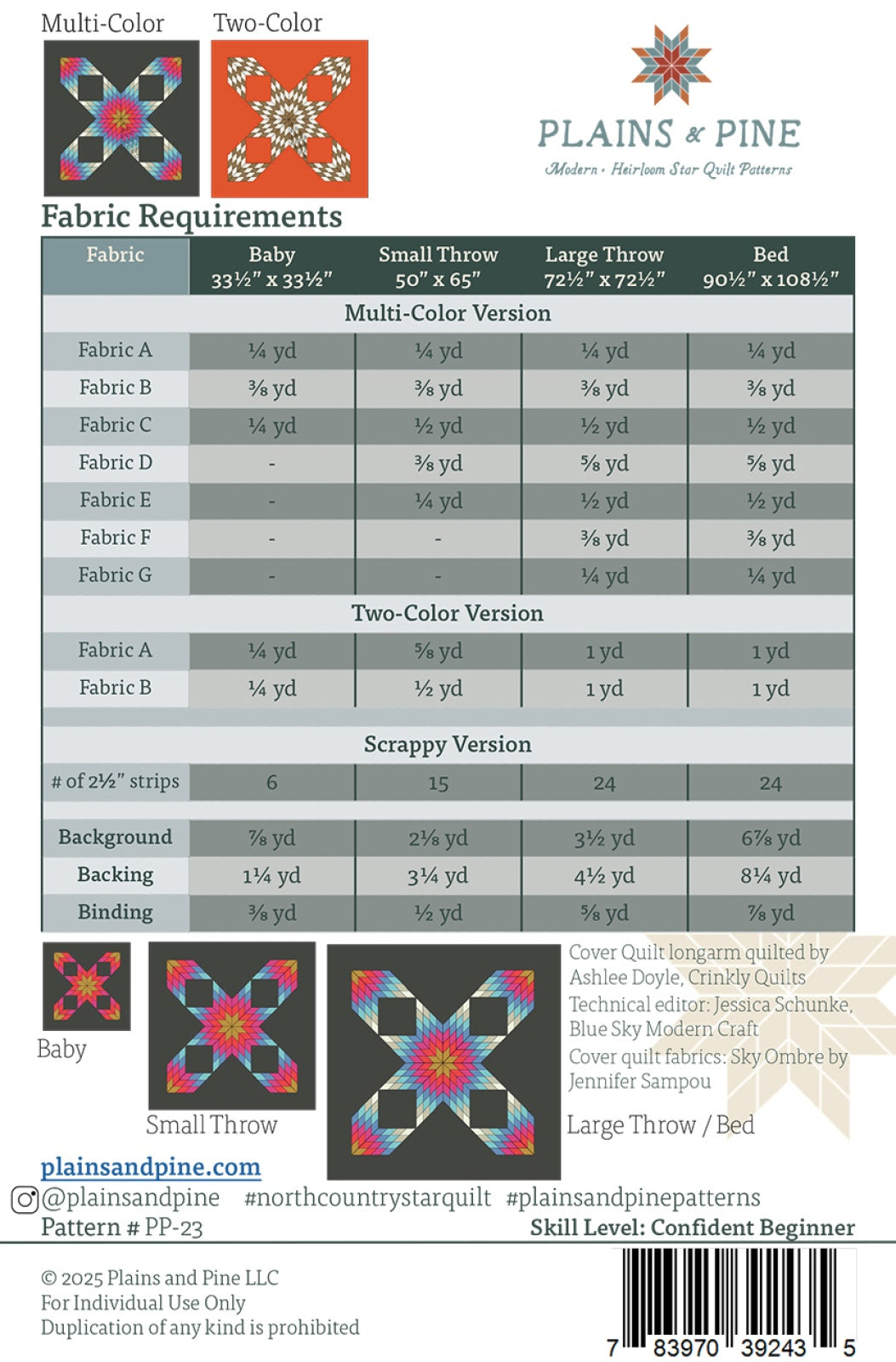 Back of the North Country Star Quilt Pattern by Plains and Pine