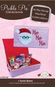 Santa Boxes In-the-Hoop Machine Embroidery by Pickle Pie Designs