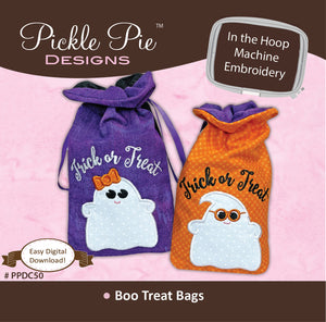 Boo Treat Bags In the Hoop Machine Embroidery Design Pattern by Trouble and Boo Designs