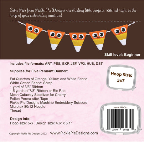 Back of the Candy Corn Banners In-the-Hoop Machine Embroidery Designs by Pickle Pie Designs