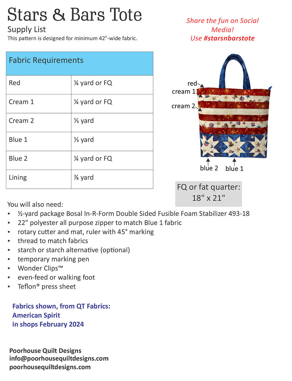 Back of the Stars and Bars Tote Pattern by Poorhouse Quilt Designs
