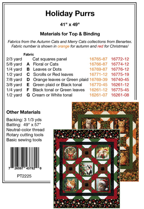 Back of the Holiday Purrs Quilt Pattern by Pine Tree Country Quilts