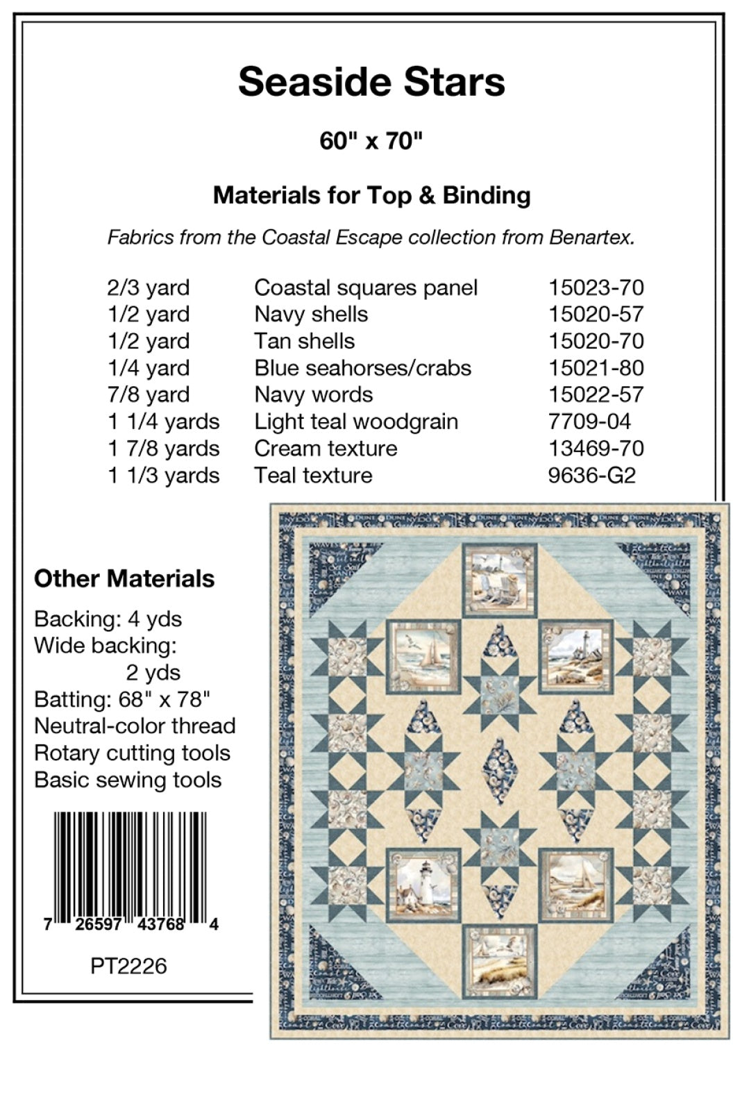 Back of the Seaside Stars Quilt Pattern by Pine Tree Country Quilts