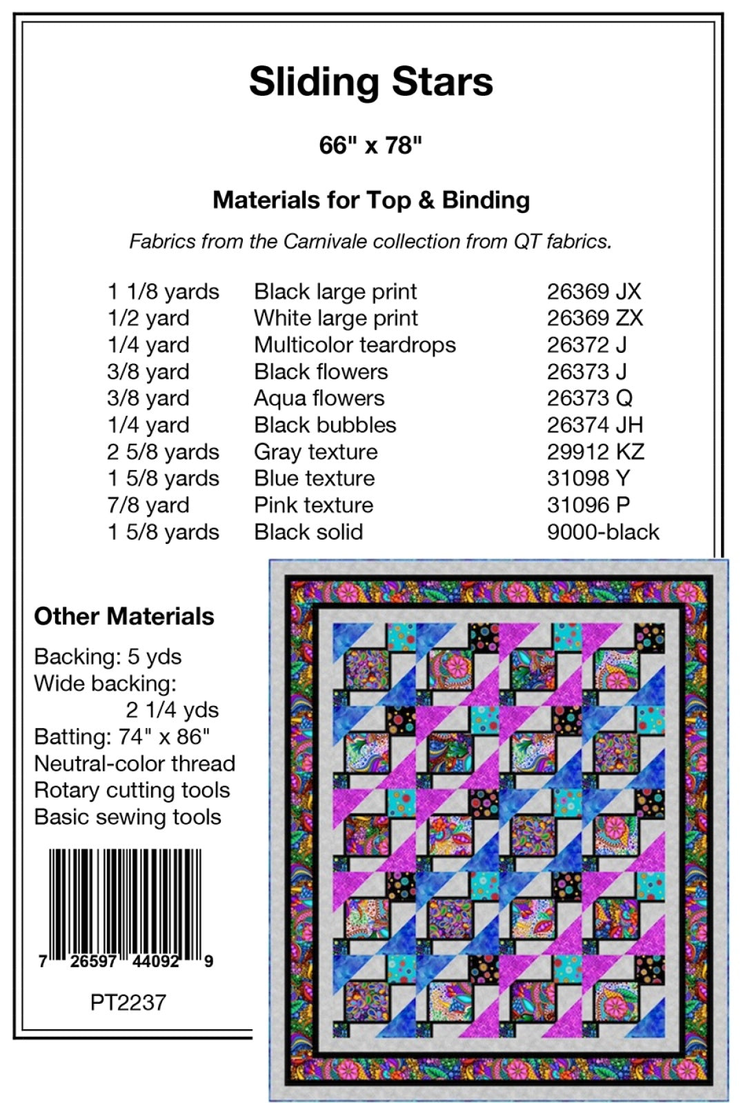 Back of the Sliding Stars Quilt Pattern by Pine Tree Country Quilts