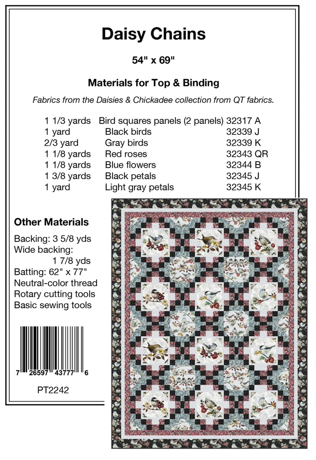 Back of the Daisy Chains Quilt Pattern by Pine Tree Country Quilts