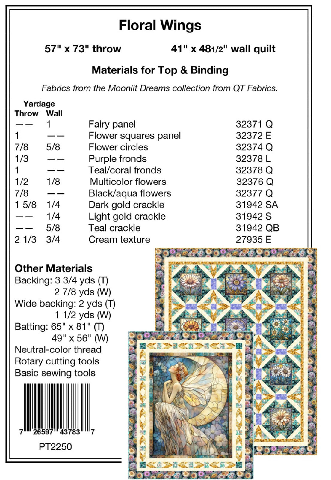 Back of the Floral Wings Quilt Pattern by Pine Tree Country Quilts