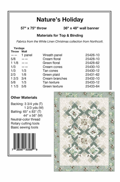 Back of the Nature’s Holiday Quilt Pattern by Pine Tree Country Quilts