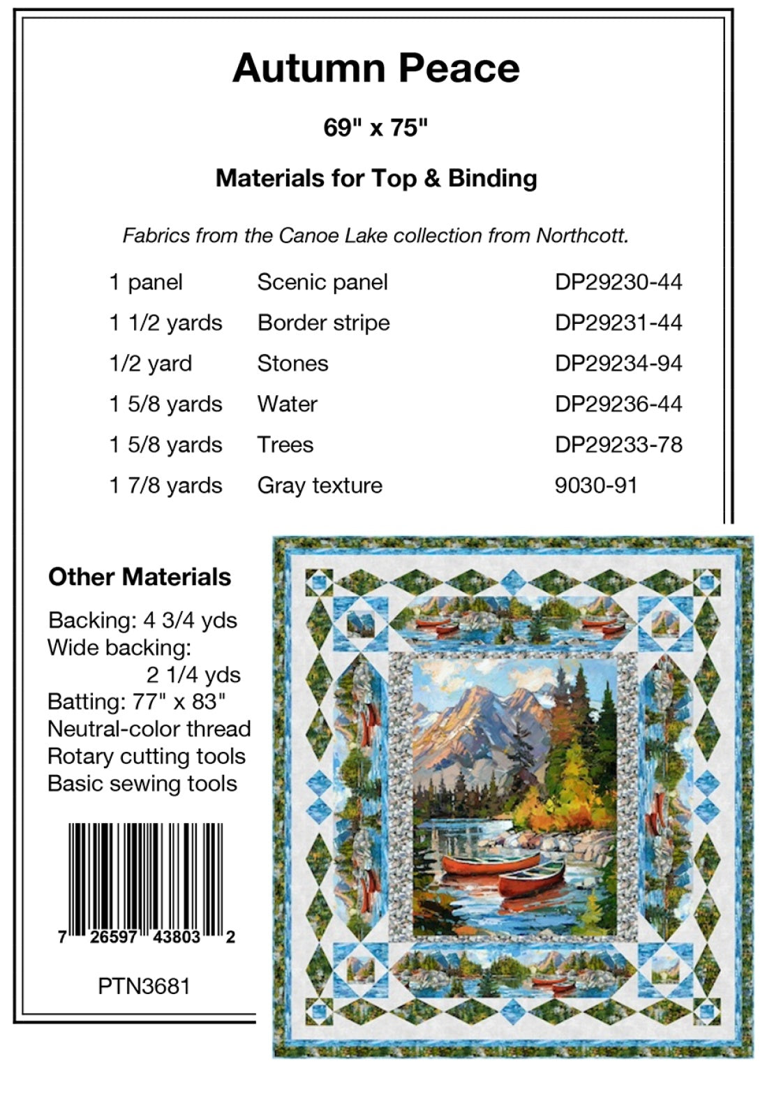 Back of the Autumn Peace Quilt Pattern by Pine Tree Country Quilts