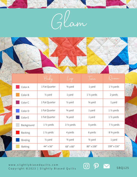 Back of the Glam Quilt Pattern by Slightly Biased Quilts