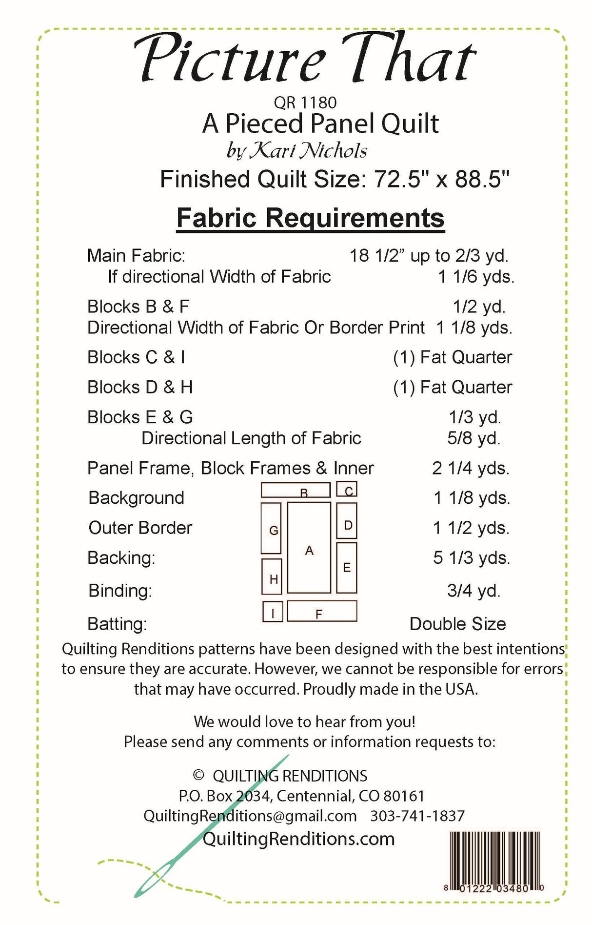 Back of the Picture That Pattern by Quilting Renditions