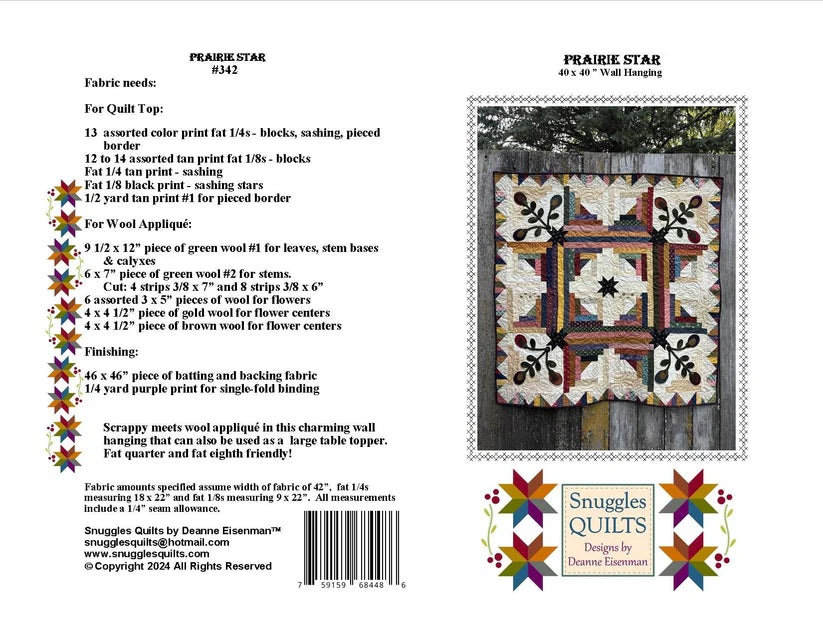 Back of the Prairie Star Downloadable Pattern by Snuggles Quilts