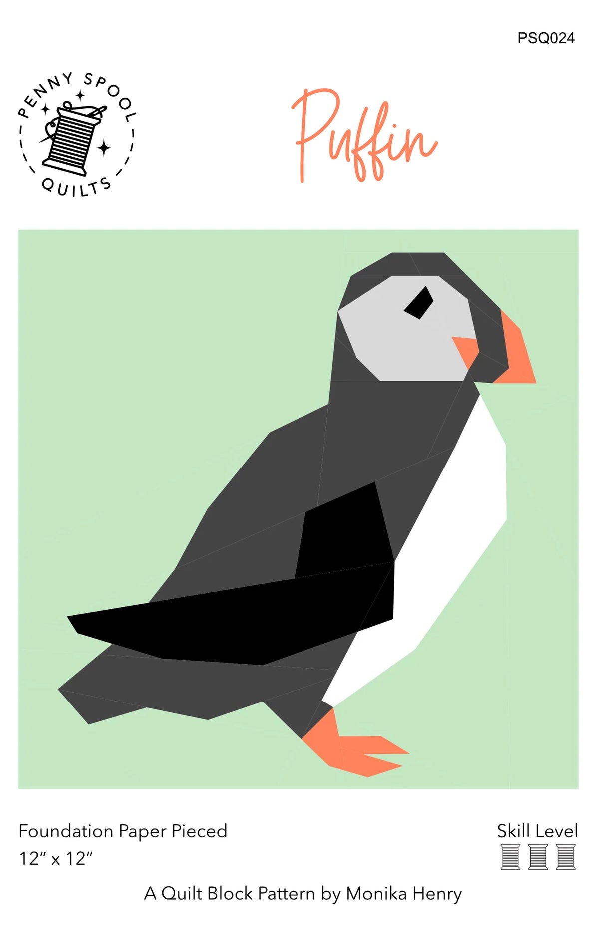 Puffin Quilt Block Downloadable Pattern by Penny Spool Quilts Pattern