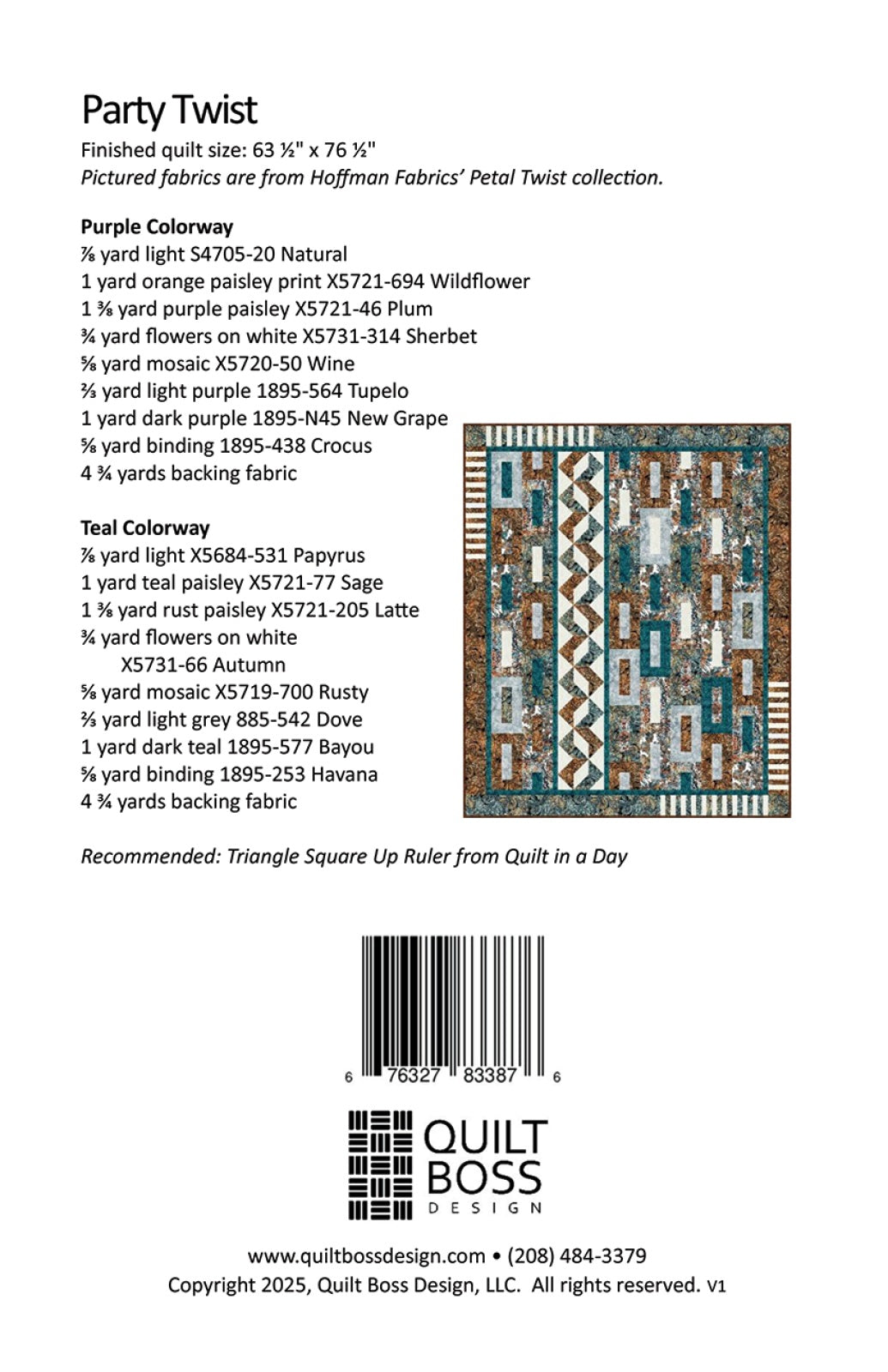 Back of the Party Twist Quilt Pattern by Quilt Boss Design