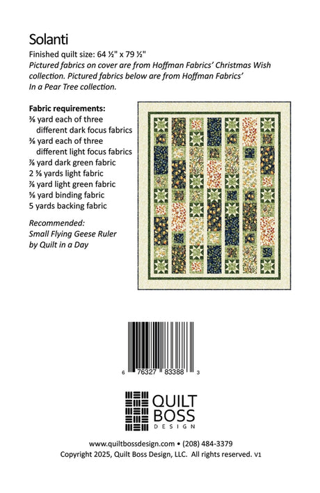 Back of the Solanti Quilt Pattern by Quilt Boss Design