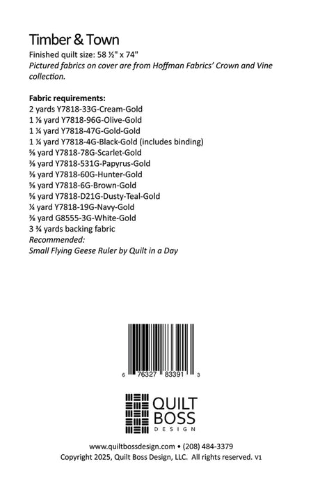 Back of the Timber & Town Quilt Pattern by Quilt Boss Design